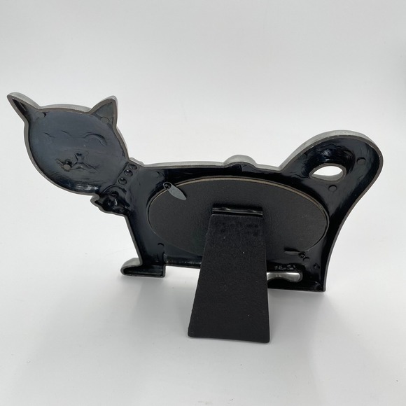 Vintage‎ Pewter Cat Photo Frame Tabletop Display with Bell and Kitten Picture - Picture 3 of 10